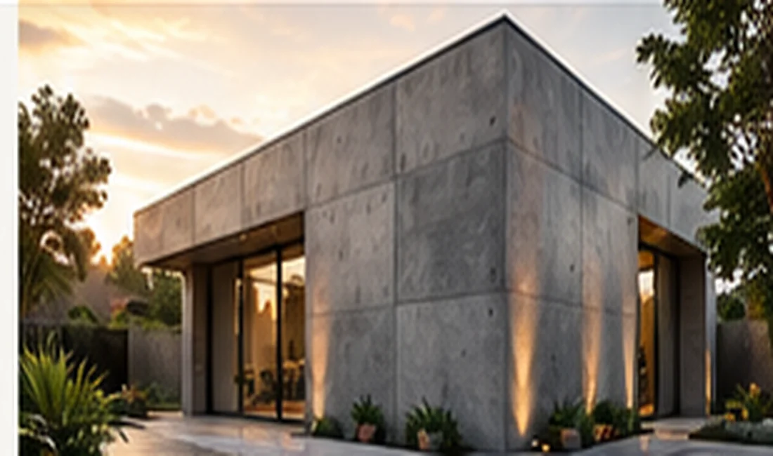 Nowoczesny dom o elewacji z betonu architektonicznego